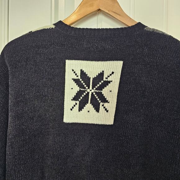 Vintage Christmas Cardigan Womens Sz Large Blk Snowflake Cottage Retro Patchwork - Picture 7 of 9
